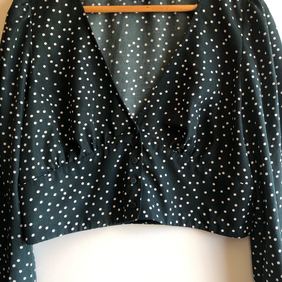 Lulu’s Always Forest Green Polka Dot Crop Top - Picture 4 of 12
